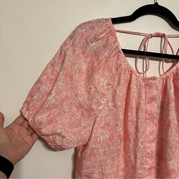 J Crew V-back Linen Puff Sleeve Top Blouse in Tossed Floral Size 12 Pink NWT - Picture 5 of 9